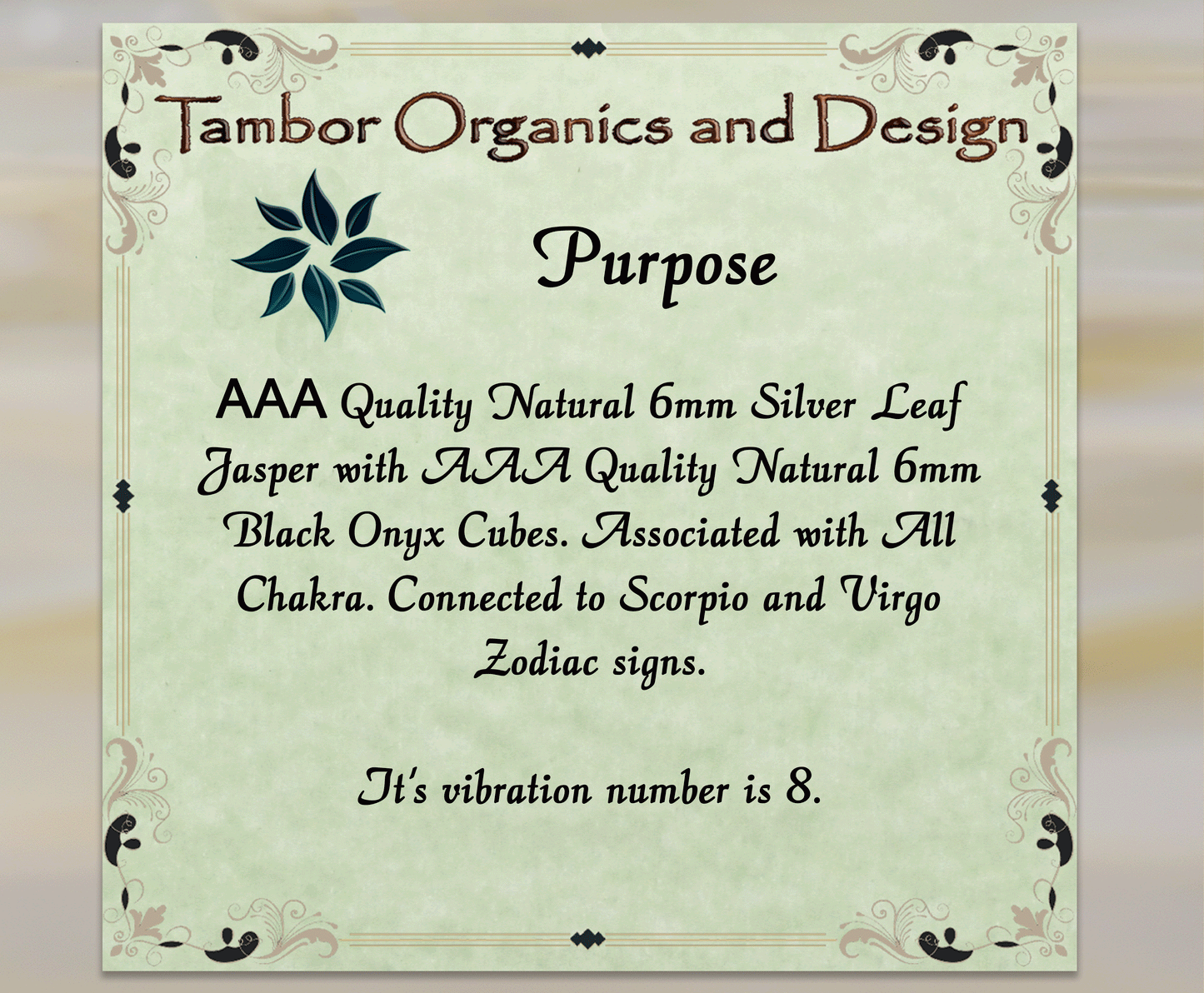 Purpose Bracelet, Stability, AAA Natural Silver Leaf Jasper, AAA Natural Onyx Cubes, Balance, All Chakras, Scorpio, Virgo