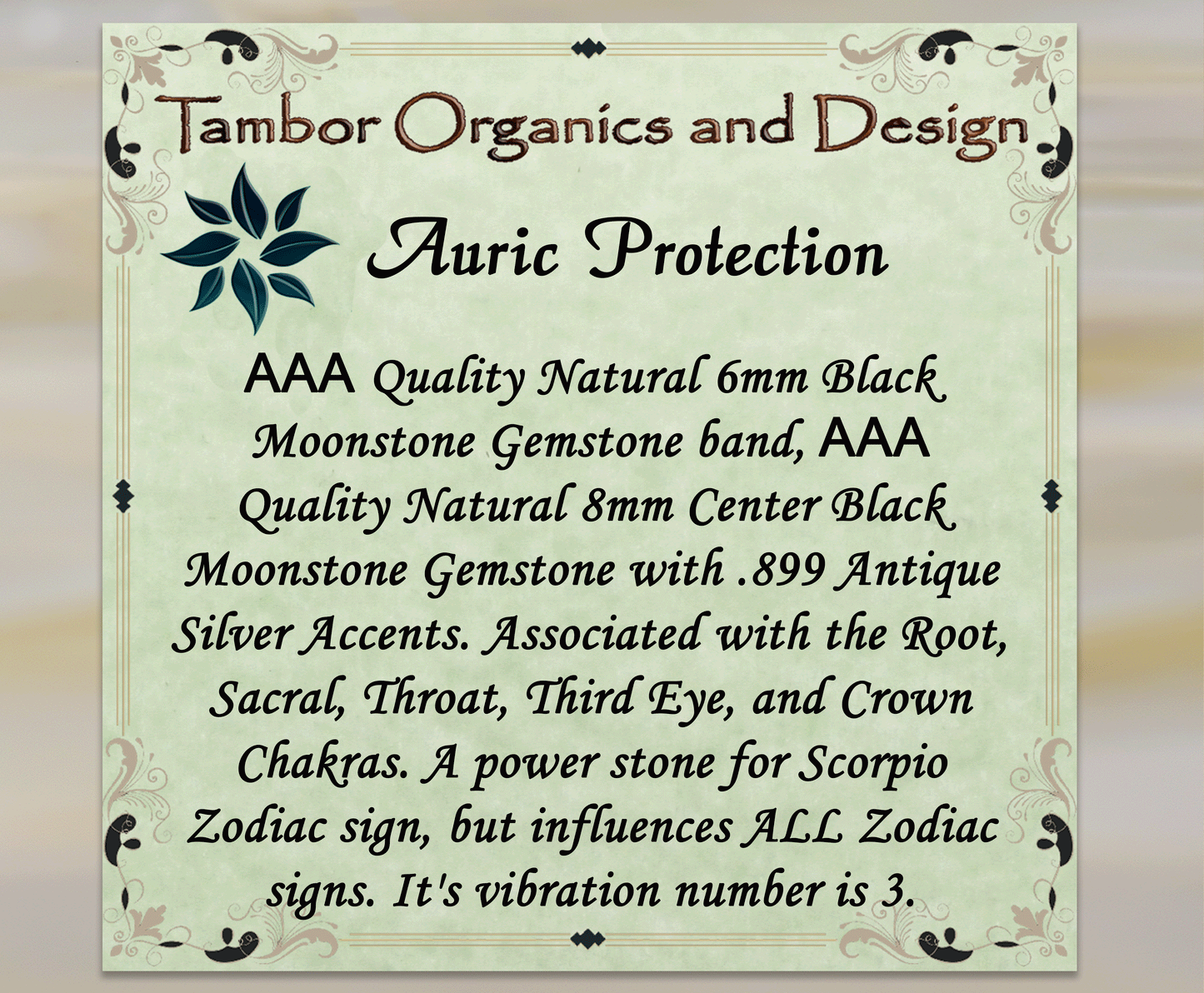 AURIC PROTECTION, AAA Natural Black Moonstone, Antique Silver Accents, Moon Energy, All Zodiac Signs, 5 Chakra Balancing