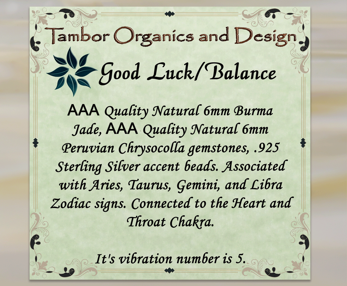 Good Luck Balance Bracelet, AAA Natural Burma Jade, AAA Natural Peruvian Chrysocolla, Heart Chakra, Taurus, Aries