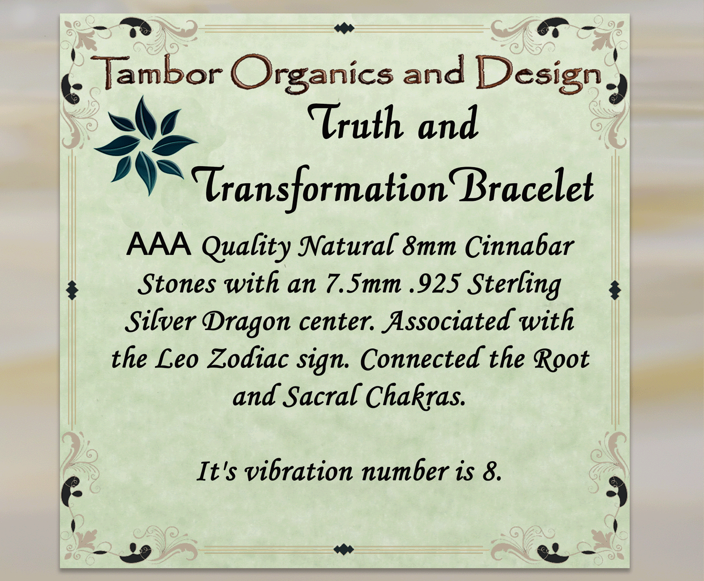 Truth and Transformation Bracelet, AAA Natural Cinnabar Stones, .925 Sterling Silver Dragon, Self Discovery, Release Attachments, Leo, Root Chakra