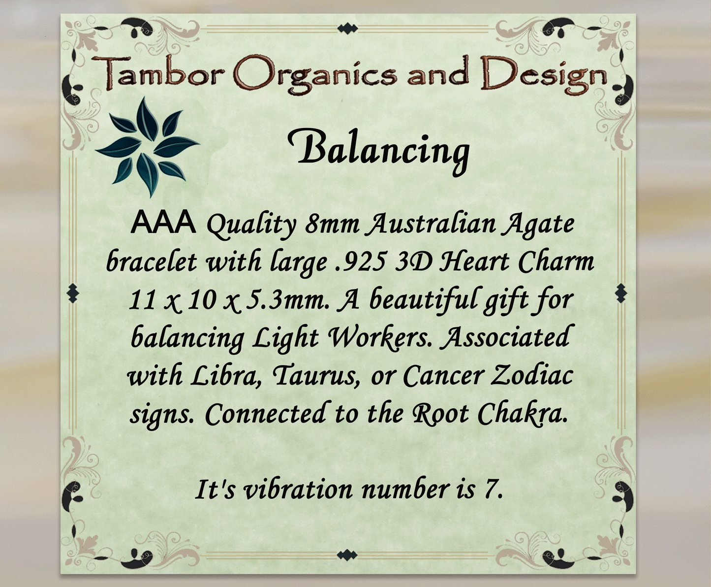 Balancing Bracelet, AAA Quality Australian Agate & 925 Heart Charm, Inner Peace, Libra, Taurus, Cancer, Root Chakra