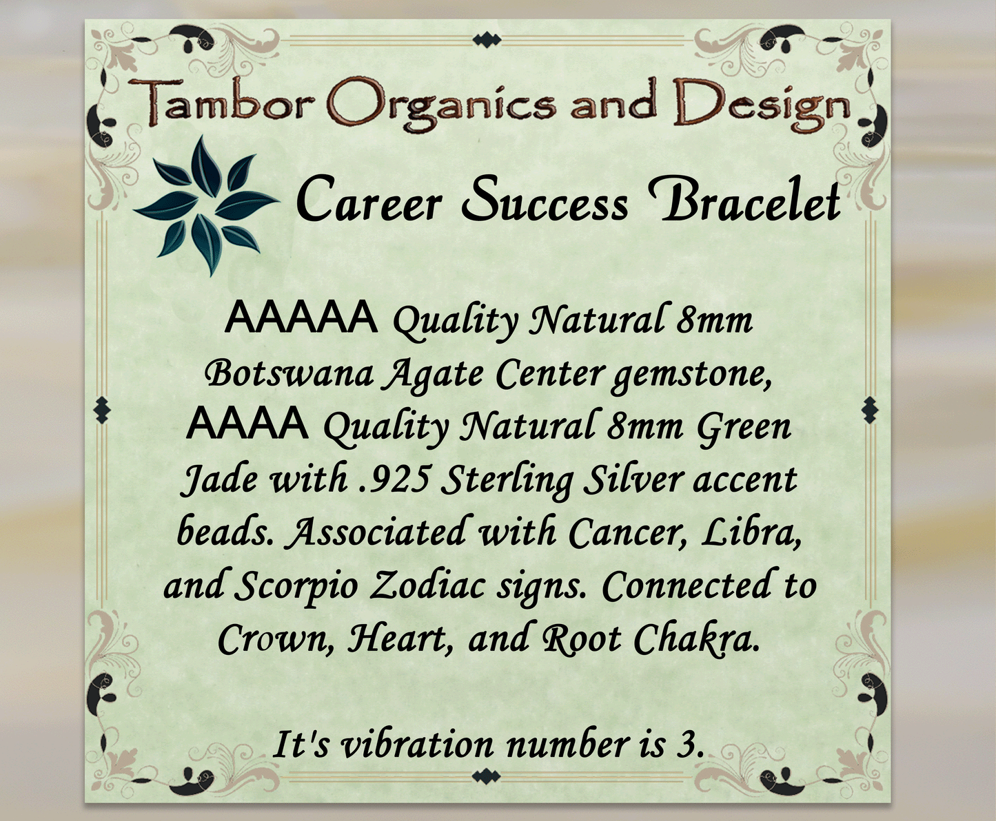 Career Success Bracelet, AAAA Natural Green Jade, AAAAA Natural Botswana Agate, Prosperity, Wealth, Money, Heart Chakra, Libra, Virgo Zodiac