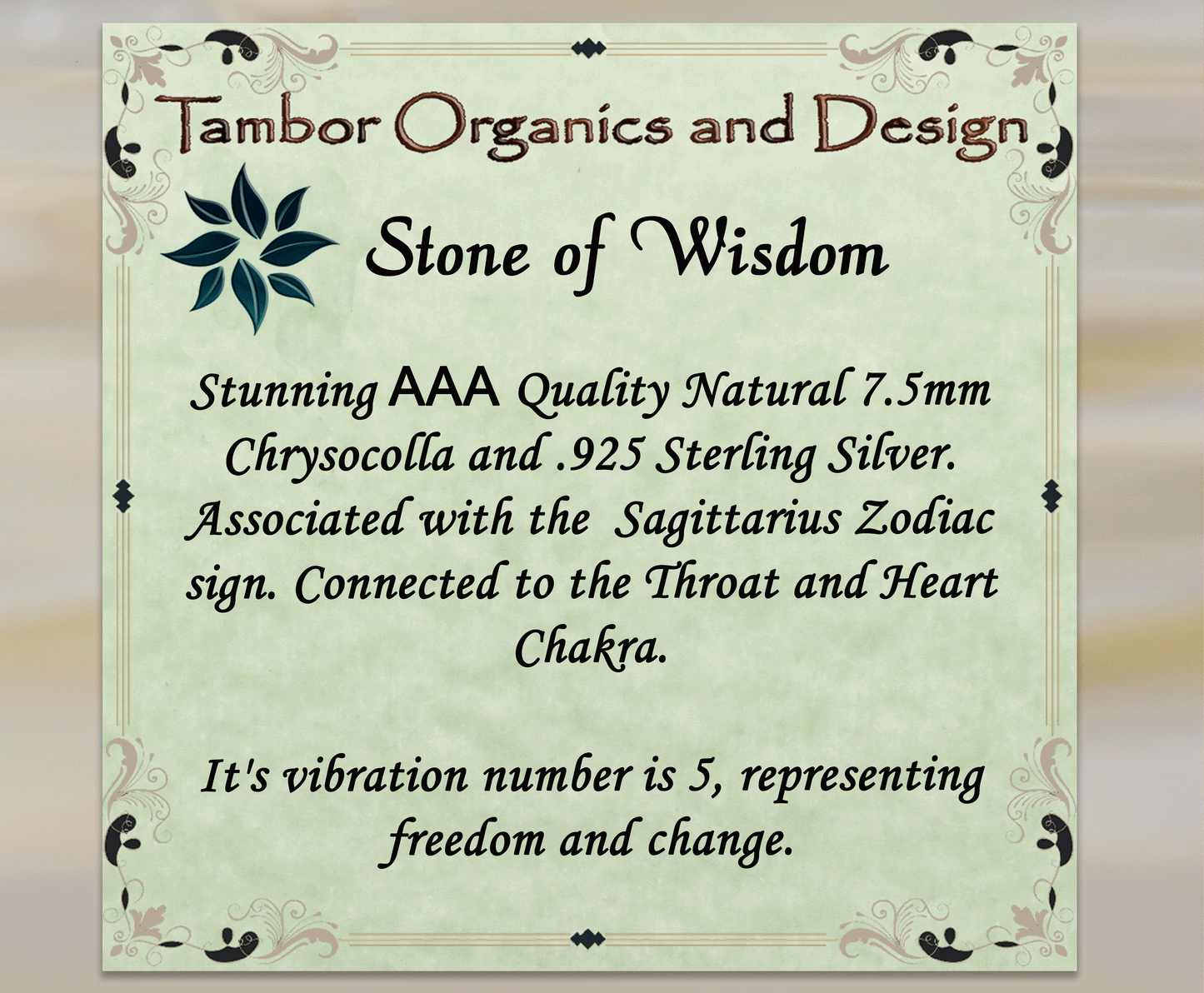 Stone of Wisdom Bracelet, AAA Natural Chrysocolla, 925 Sterling Silver, Empowerment, Strength, Sagittarius, Throat and Heart Chakra
