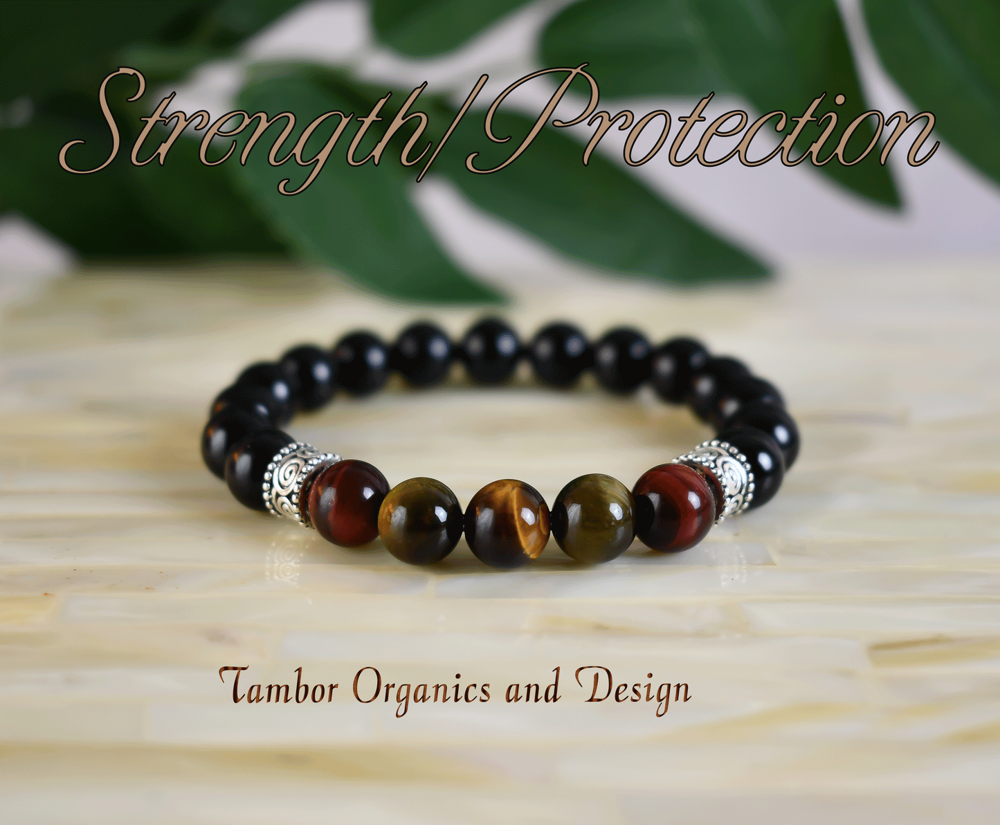 Strength - Protection Bracelet, AAA Natural Tiger's Eye Gem, Tourmaline Bracelet, Solar Plexus, Heart, Third Eye Chakra, Mars, Fire Energy