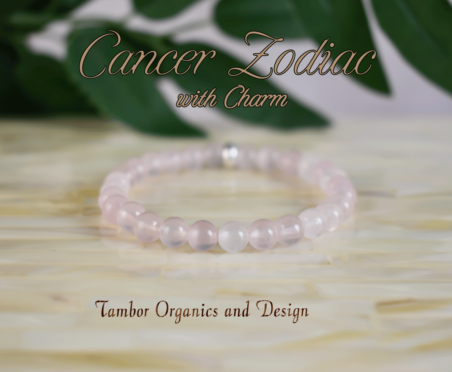Cancer Zodiac Bracelet, AAA Natural Rose Quartz, 925 Sterling Silver Charm, Love & Harmony, Heart Chakra, Frequency 7