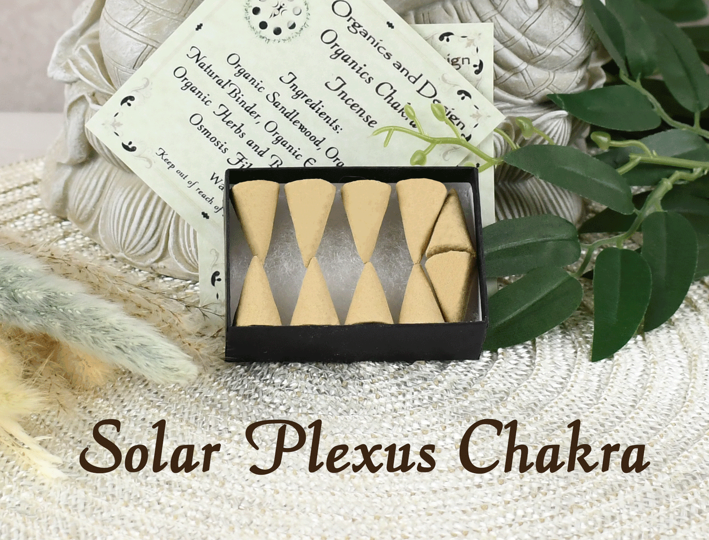 All Organic Chakra Incense Cones with Ceramic Incense Holder - Yellow