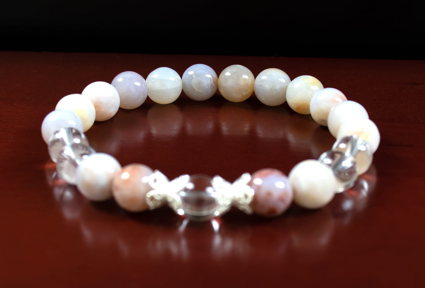 Stability/Clarity - AAA Quality Clear Quartz/AAA Quality Australian Agate/.925 Sterling Silver Accents - 8mm