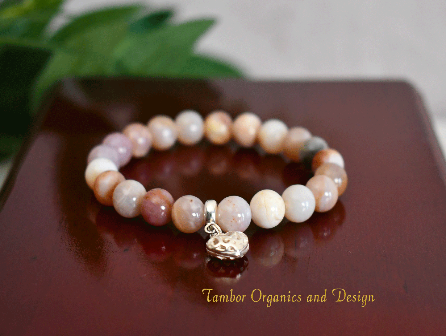 Positivity/Light - Balancing Grounding Bracelet - AAA Quality Australian Agate with .925 Sterling Silver Heart Charm - 8mm