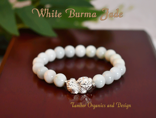 Good Fortune/Harmony - AAA Natural White Burma Jade with .925 Sterling Silver Pi Xiu Center - 8mm