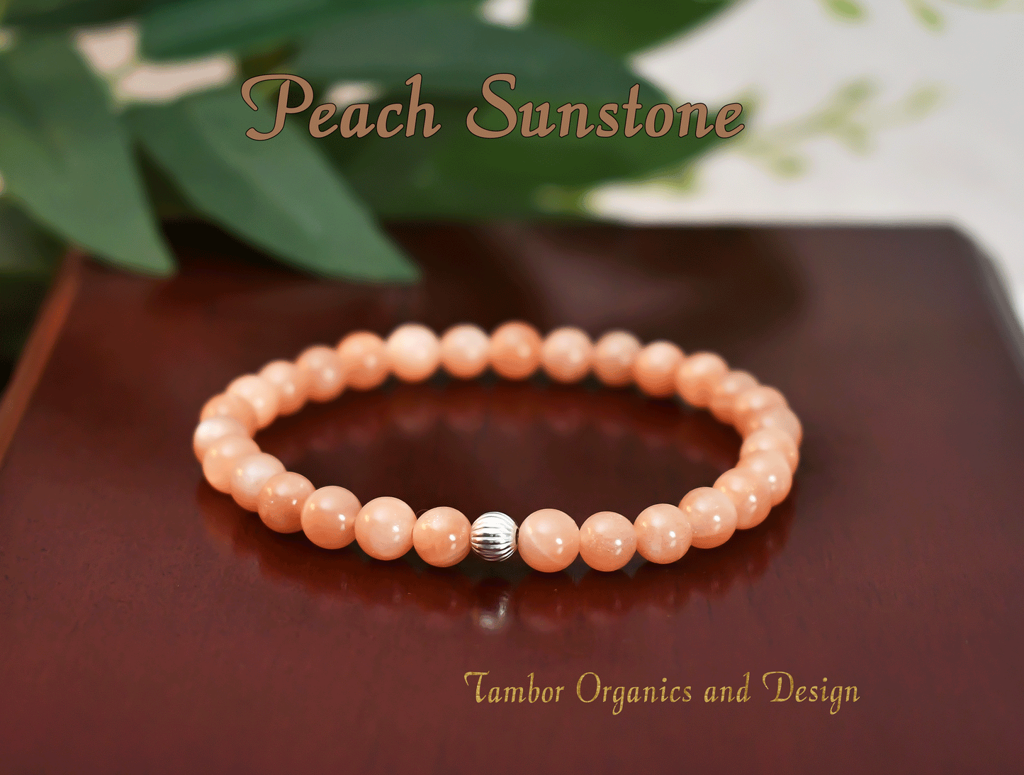 Positivity - Stress Relief, AAAAA Natural Peach Moonstone with .925 Sterling Silver Accent - 6mm