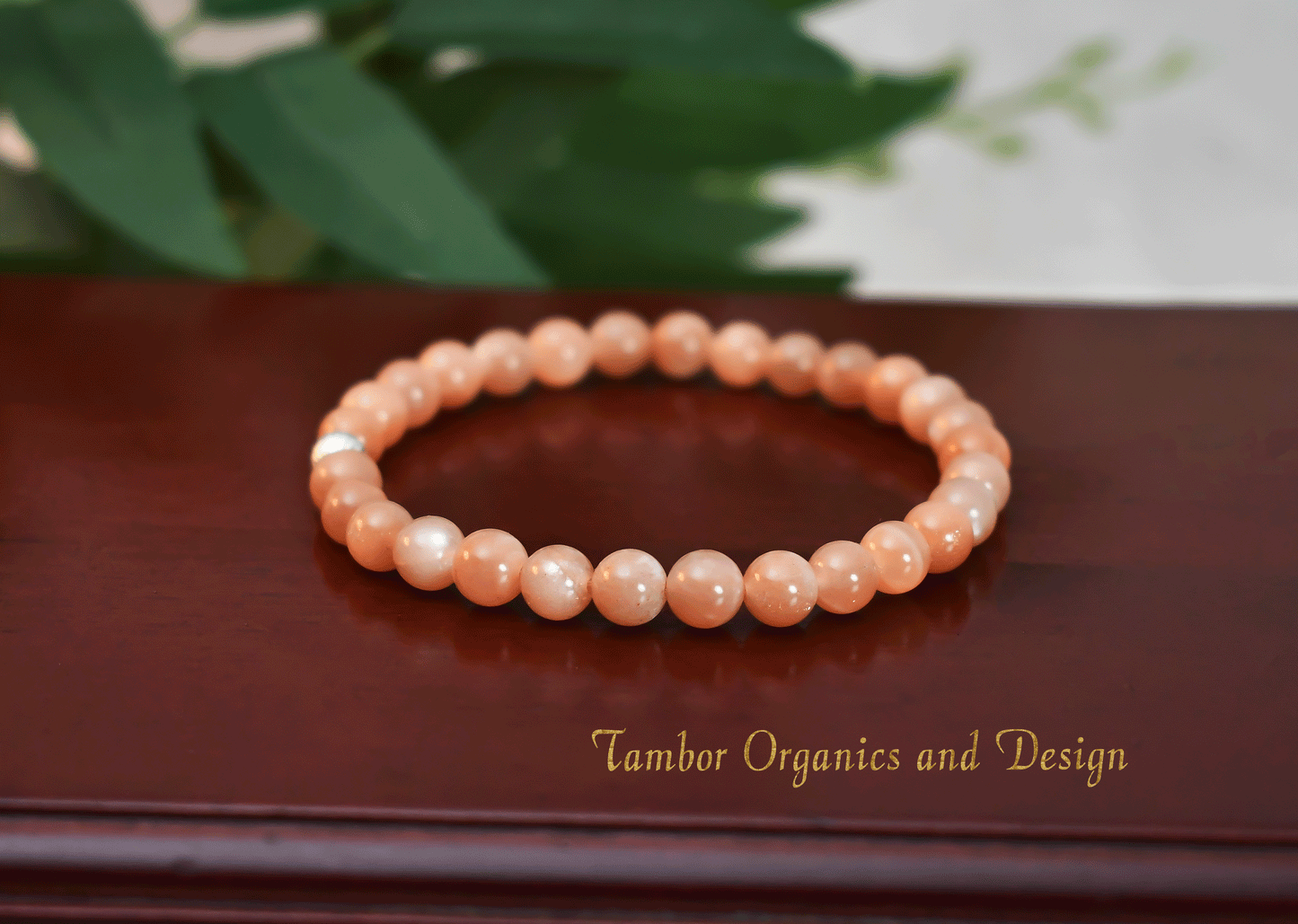 Positivity - Stress Relief, AAAAA Natural Peach Moonstone with .925 Sterling Silver Accent - 6mm