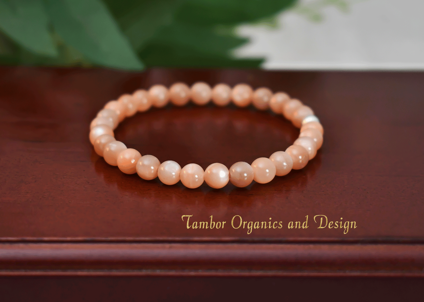 Positivity - Stress Relief, AAAAA Natural Peach Moonstone with .925 Sterling Silver Accent - 6mm