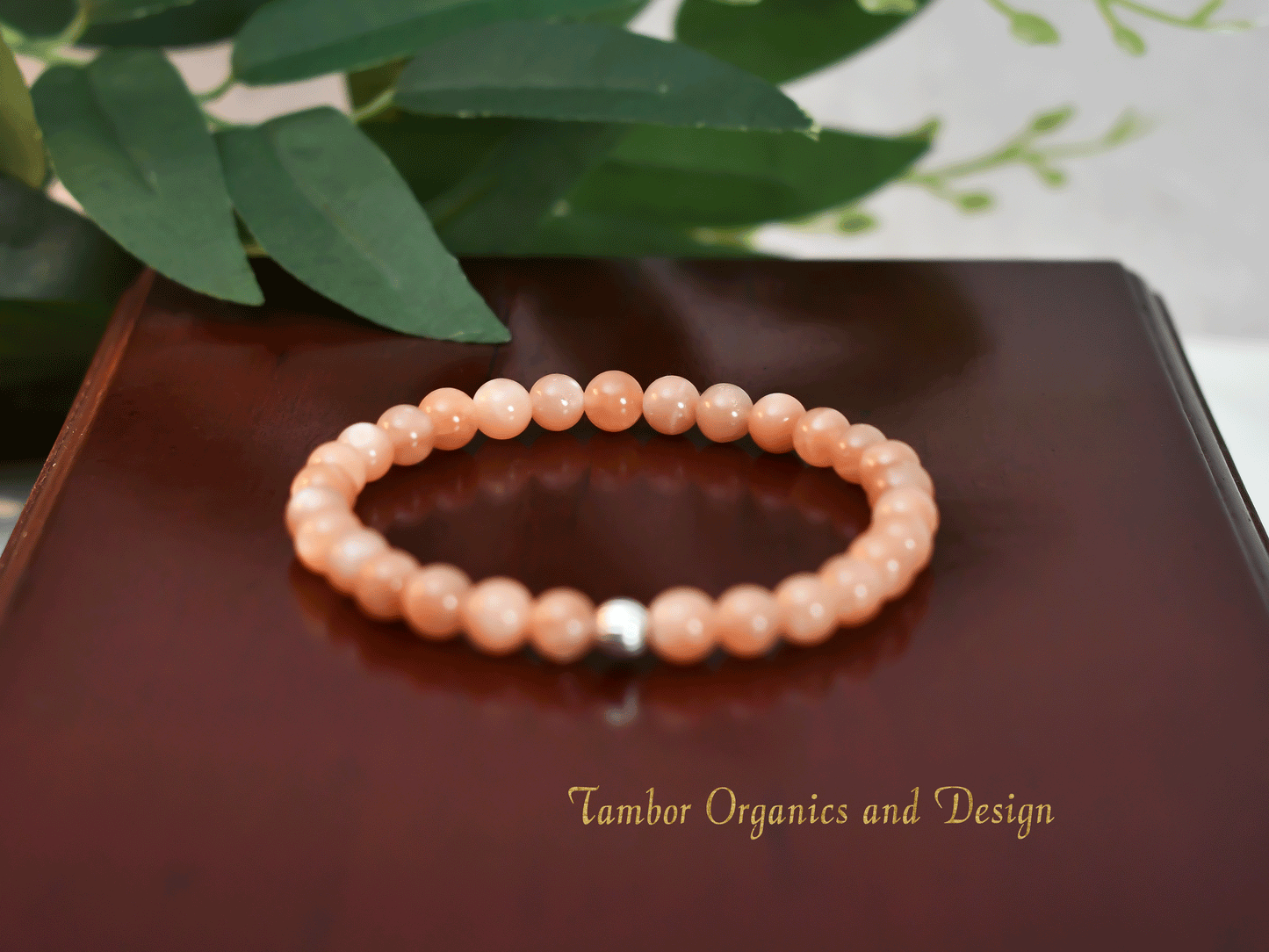 Positivity - Stress Relief, AAAAA Natural Peach Moonstone with .925 Sterling Silver Accent - 6mm