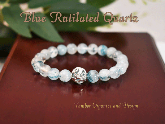 Spiritual Guidance - Intuition Bracelet - AAA Quality Rare Blue Rutilated Quartz with .925 Sterling Silver - 8mm