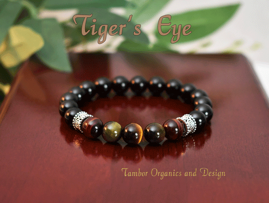 Protection/Power - AAA Quality Multi-Colored Tiger’s Eye/AAA Quality Black Tourmaline/.925 Sterling Silver Spiral Bead Accents - 8mm