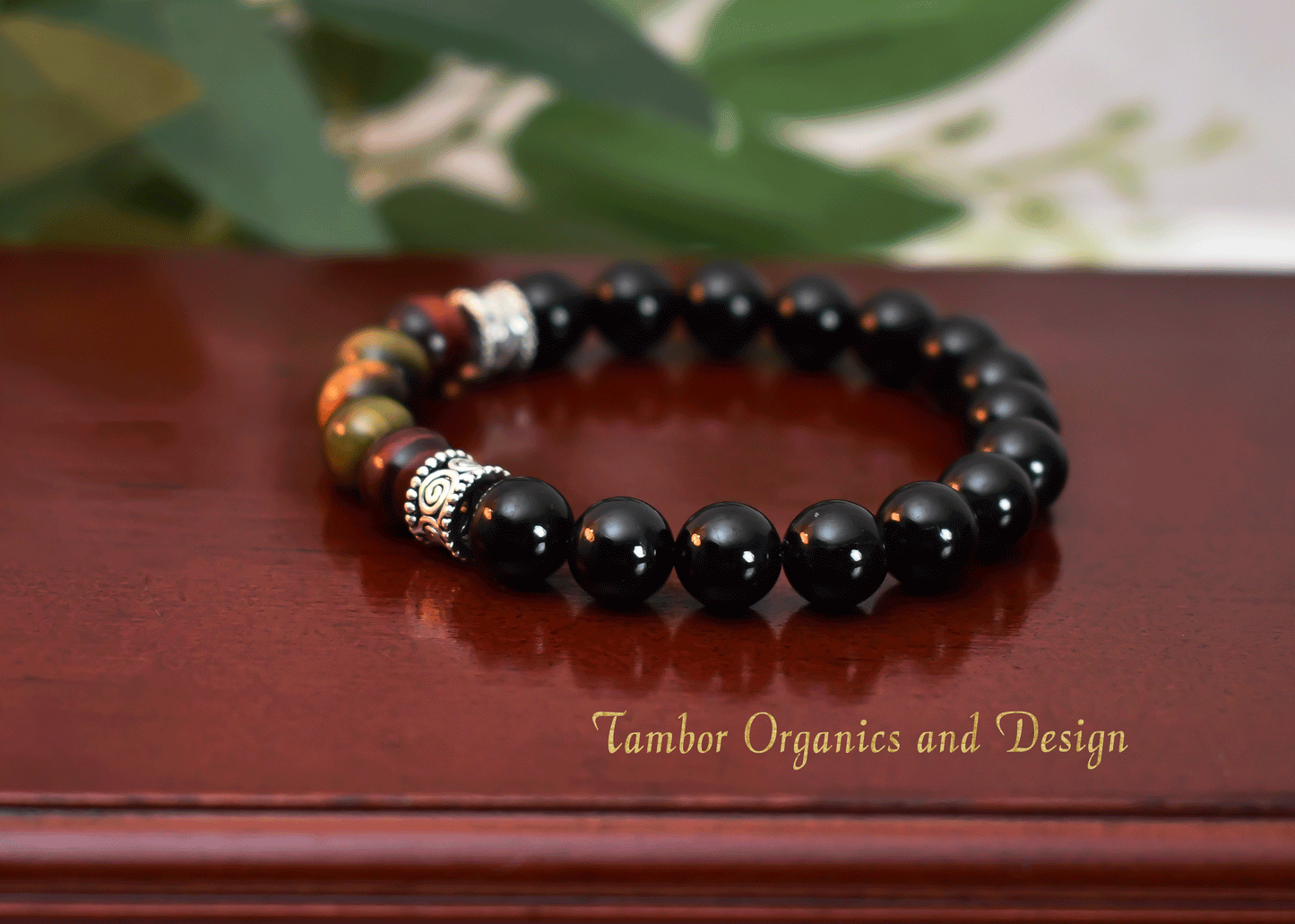 Protection/Power - AAA Quality Multi-Colored Tiger’s Eye/AAA Quality Black Tourmaline/.925 Sterling Silver Spiral Bead Accents - 8mm