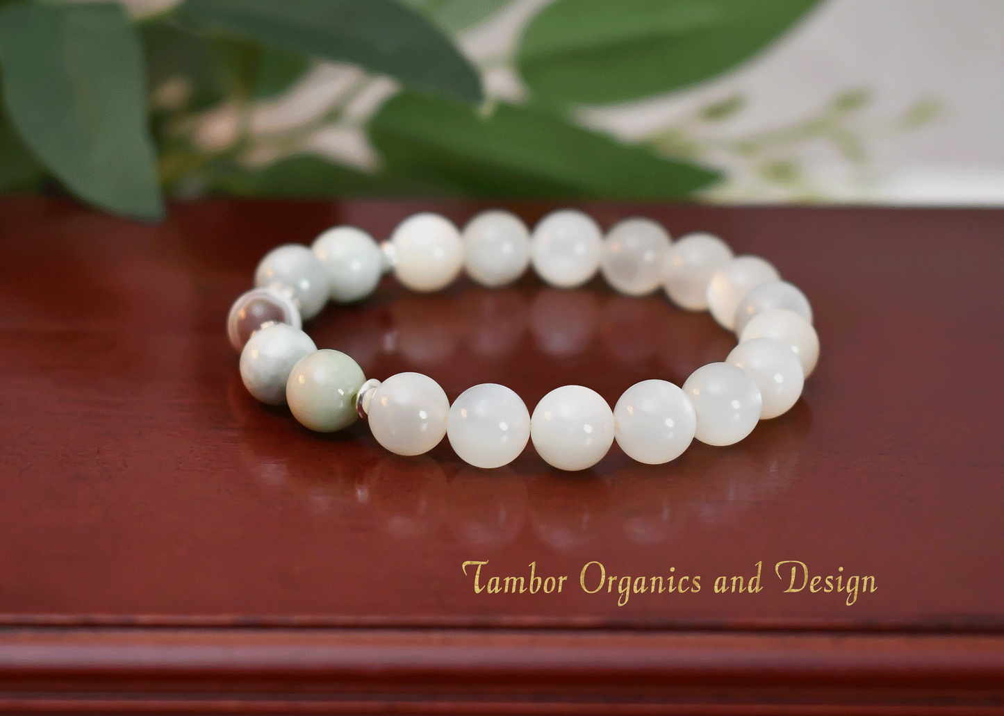 Career Success Bracelet - AAA Quality Botswana Agate/AAA Quality Burma Jade/AAA Quality White Moonstone with .925 Sterling Silver Accents - 8mm