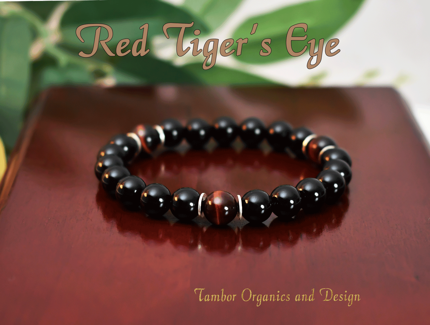 Willpower - AAA Natural Red Tiger's Eye/AAA Natural Black Onyx/.925 Sterling Silver - 8mm