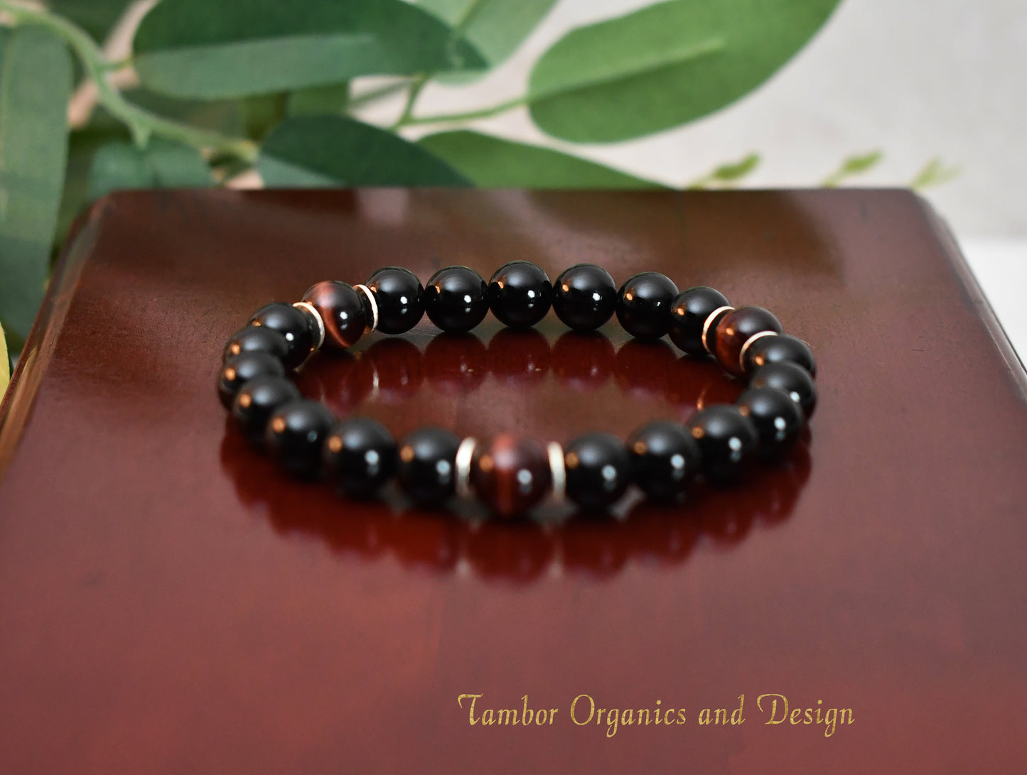 Willpower - AAA Natural Red Tiger's Eye/AAA Natural Black Onyx/.925 Sterling Silver - 8mm