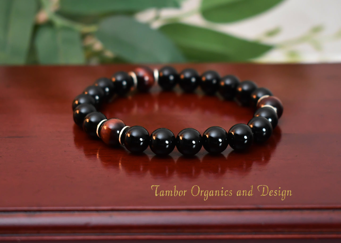 Willpower - AAA Natural Red Tiger's Eye/AAA Natural Black Onyx/.925 Sterling Silver - 8mm