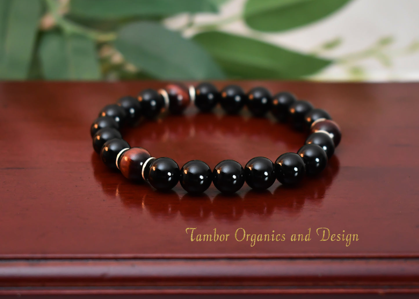 Willpower - AAA Natural Red Tiger's Eye/AAA Natural Black Onyx/.925 Sterling Silver - 8mm