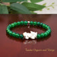 Good Luck - Opportunity Bracelet, AAA Natural Green Onyx with a .925 Sterling Silver Pixiu Center - 6mm