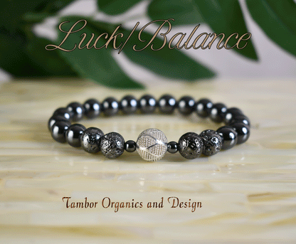 Luck & Balance Bracelet, AAA Gun Metal Lava Stone, AAA Natural Onyx , AAA Natural Hematite,  Taurus, Aries, Aquarius, Root Chakra