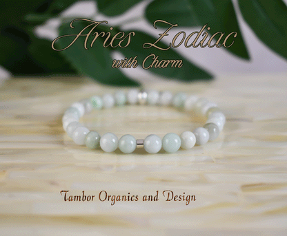 Aries Bracelet with Charm, AAA Natural Burmese Jade,  Aries Zodiac Charm Bracelet, Good Luck, Heart Chakra