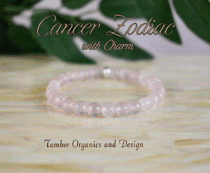 Cancer Zodiac Bracelet, AAA Natural Rose Quartz, 925 Sterling Silver Charm, Love & Harmony, Heart Chakra, Frequency 7