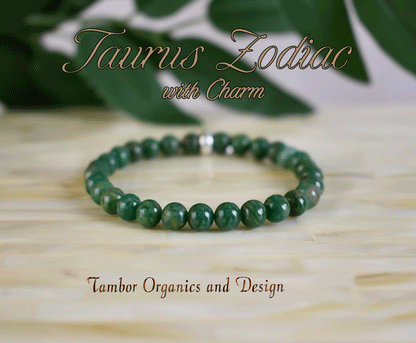 Taurus Zodiac Bracelet, AAA Natural Green Jade, Good Luck Gemstone, Positivity & Happiness, Heart Chakra, Charm Bracelet