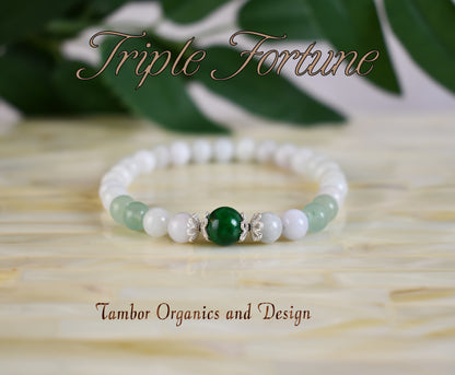 Triple Fortune, Success, AAA Natural African Jade, AAA Natural Burmese Jade, AAA Natural Green Aventurine, Good Luck, Prosperity