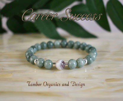 Career Success Bracelet, AAAA Natural Green Jade, AAAAA Natural Botswana Agate, Prosperity, Wealth, Money, Heart Chakra, Libra, Virgo Zodiac