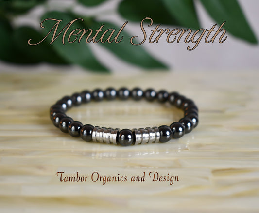 Mental Strength Bracelet, AAA Natural Hematite Gemstone, .925 Sterling Silver, Good Fortune. Aries, Aquarius, Zodiac, Root Chakra