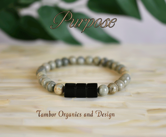 Purpose Bracelet, Stability, AAA Natural Silver Leaf Jasper, AAA Natural Onyx Cubes, Balance,  All Chakras, Scorpio, Virgo