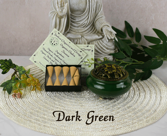 All Organic Chakra Incense Cones with Ceramic Incense Holder - Green