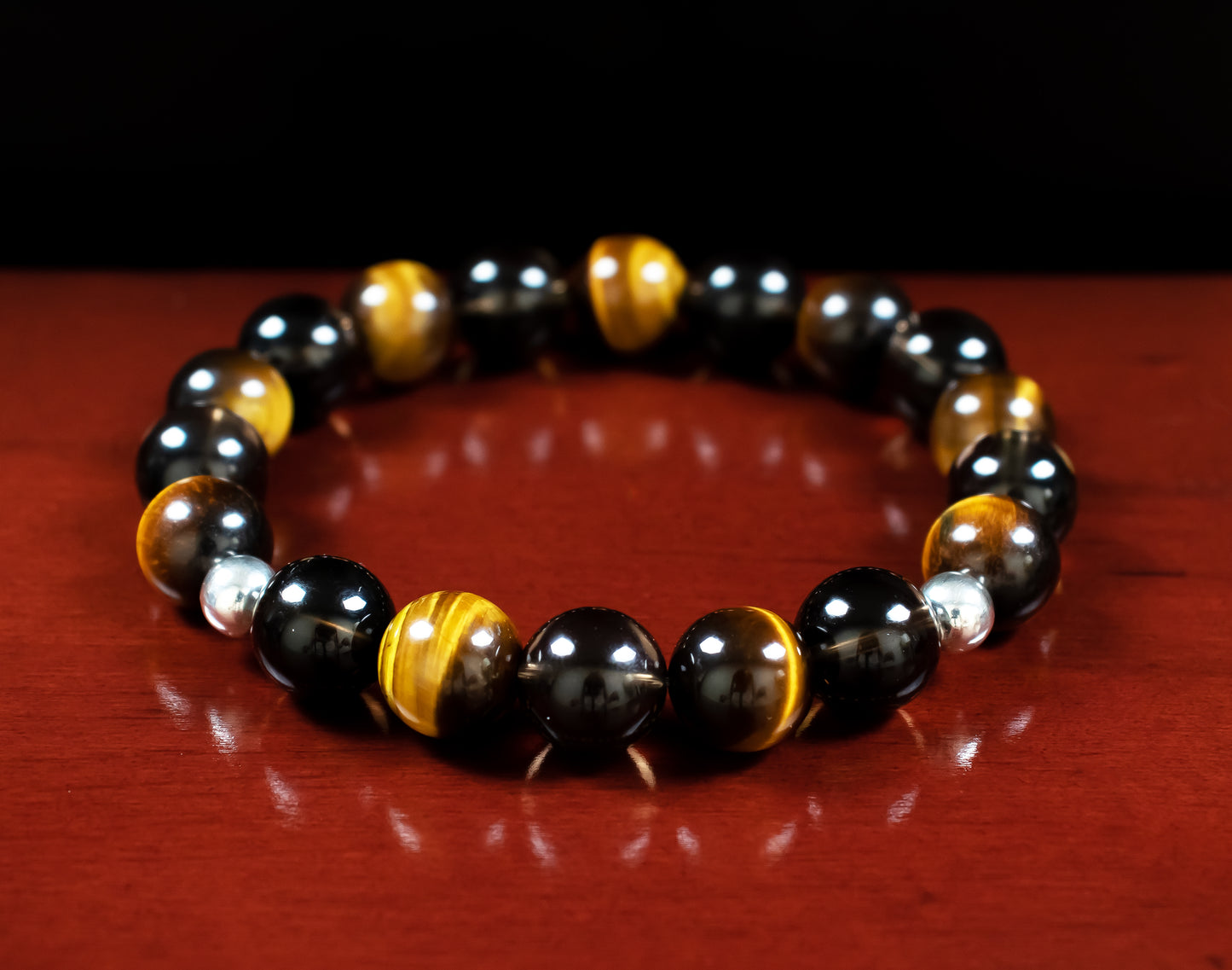 Prosperity and Cleansing Bracelet - AAA Quality Smoky Quartz and AAA Quality Golden Tiger's Eye with .925 Sterling Silver Accents - 10mm