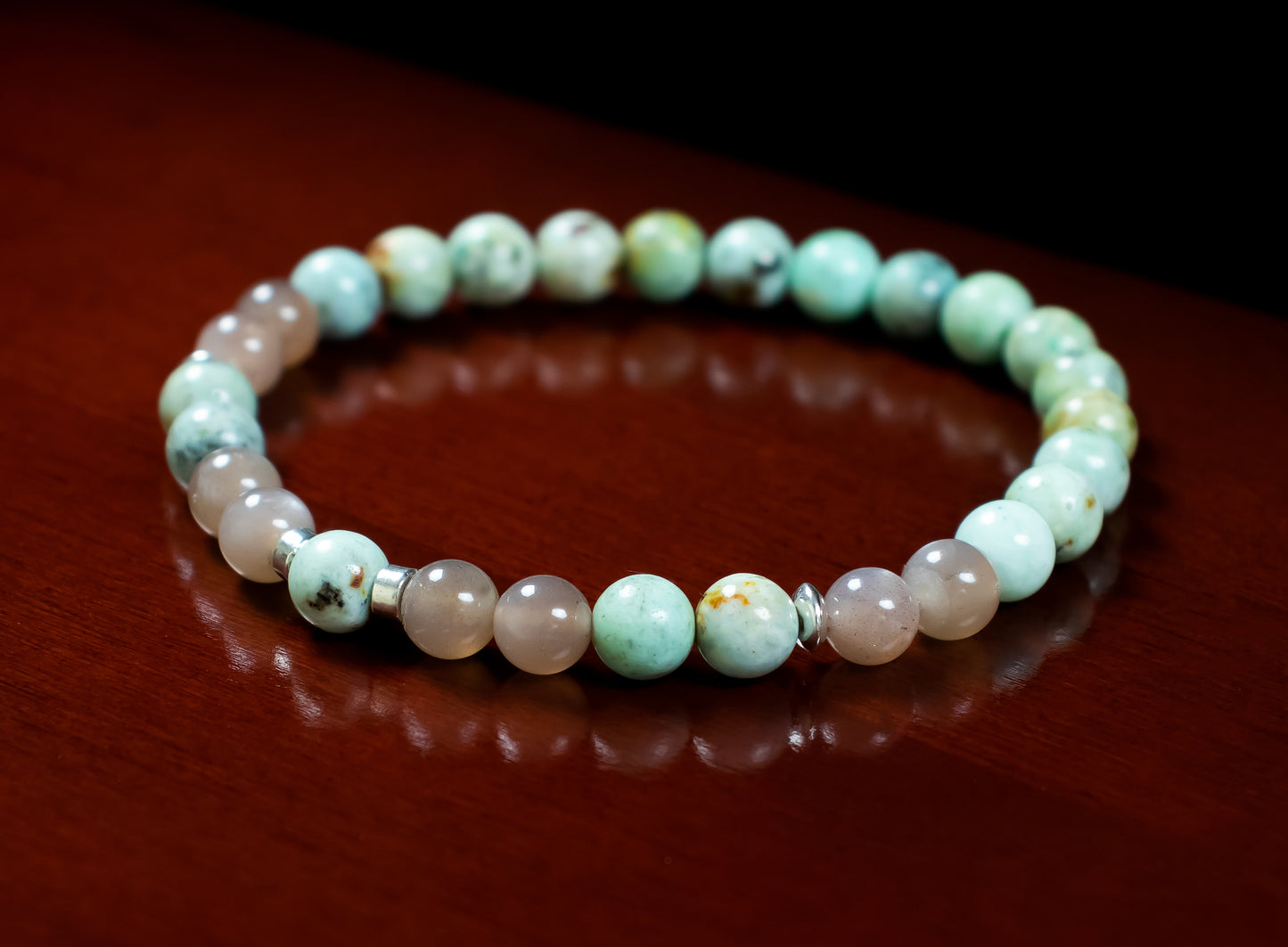 Positivity and Healing Bracelet - AAA Quality Peruvian Turquoise and AAA Brown Moonstone with .925 Sterling Silver - 6mm