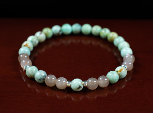 Positivity and Healing Bracelet - AAA Quality Peruvian Turquoise and AAA Brown Moonstone with .925 Sterling Silver - 6mm