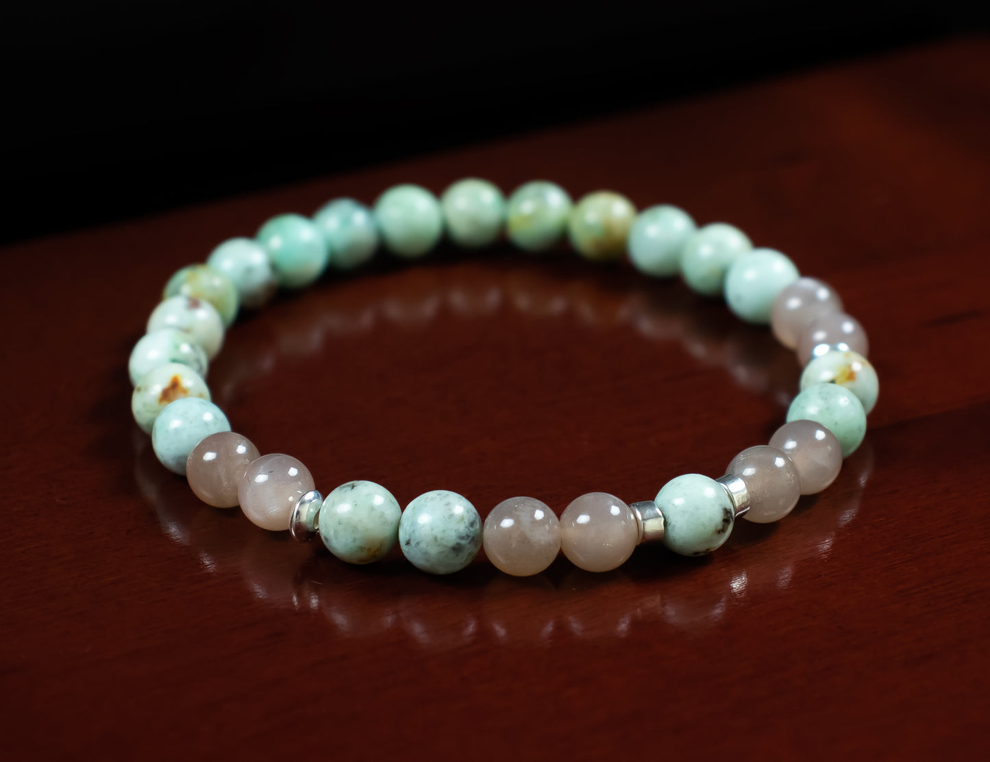 Positivity and Healing Bracelet - AAA Quality Peruvian Turquoise and AAA Brown Moonstone with .925 Sterling Silver - 6mm