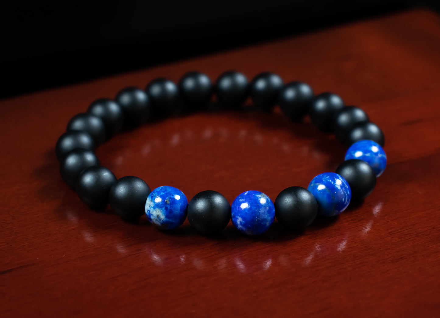 Wisdom, Courage, and Truth Bracelet - AAA Quality Lapis Lazuli and AAA Quality Matte Black Onyx