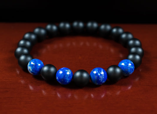 Wisdom, Courage, and Truth Bracelet - AAA Quality Lapis Lazuli and AAA Quality Matte Black Onyx