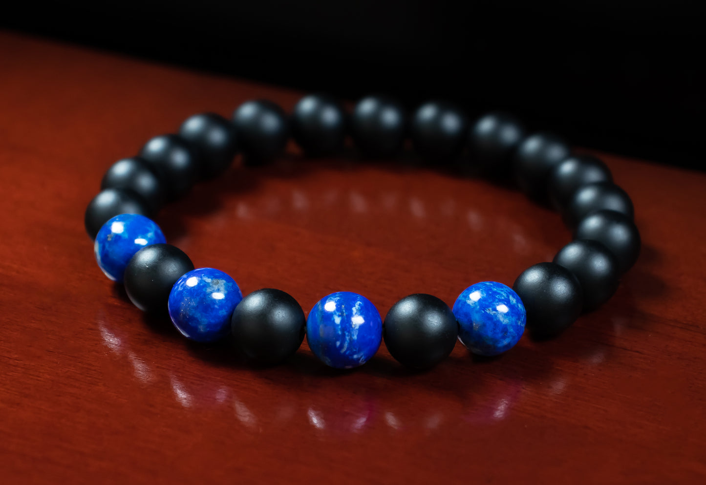 Wisdom, Courage, and Truth Bracelet - AAA Quality Lapis Lazuli and AAA Quality Matte Black Onyx