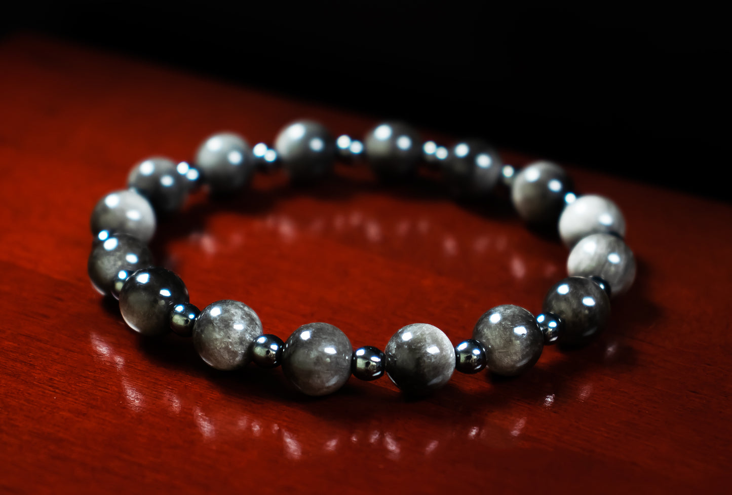 Grounding and Protection Bracelet - AAA Quality Silver Obsidian and A Quality Hematite with .925 Sterling Silver Accents