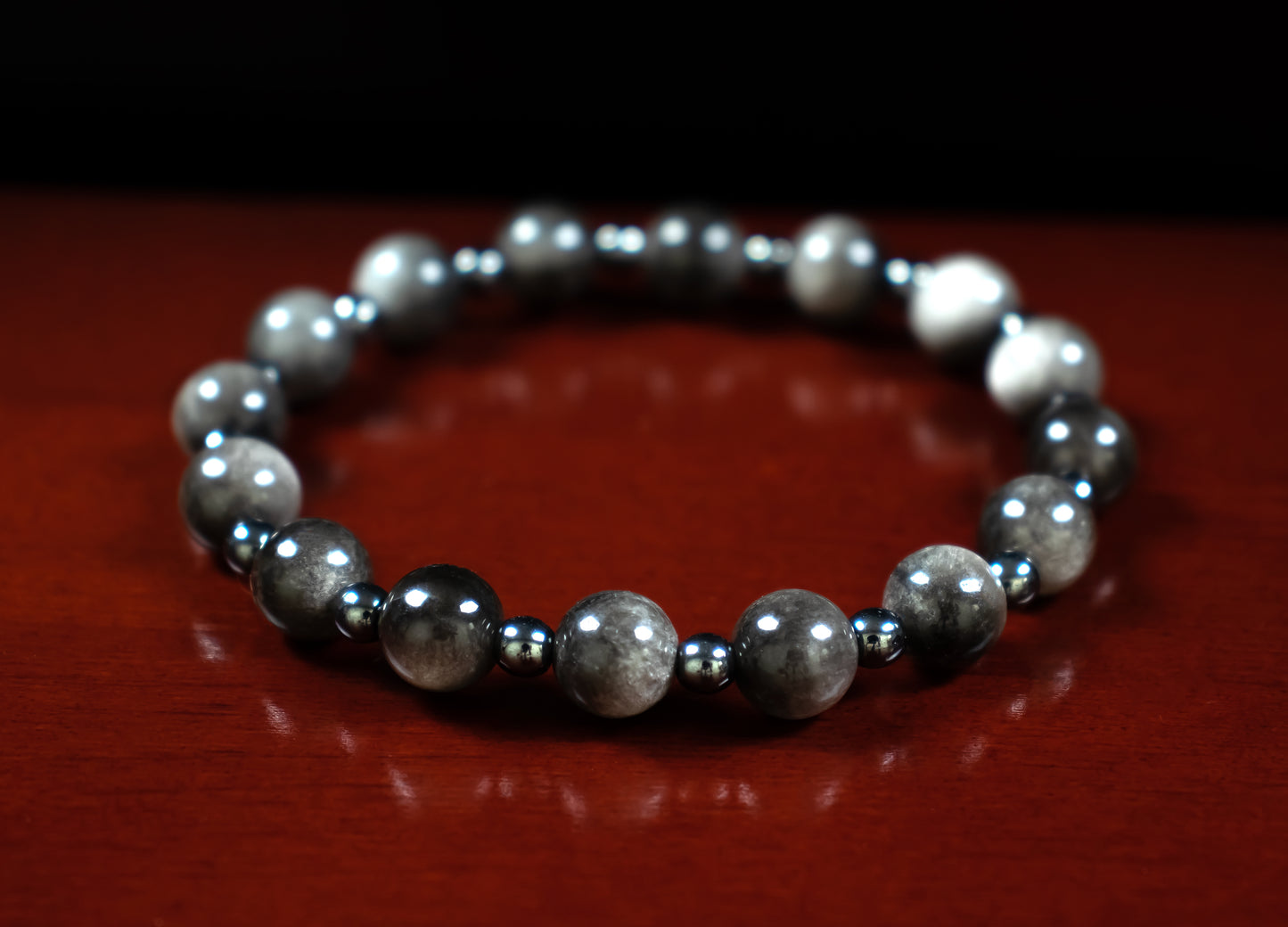 Grounding and Protection Bracelet - AAA Quality Silver Obsidian and A Quality Hematite with .925 Sterling Silver Accents