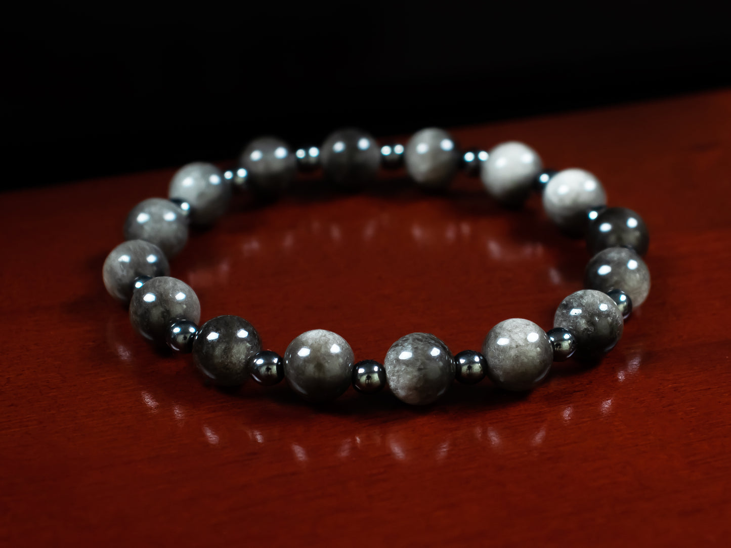 Grounding and Protection Bracelet - AAA Quality Silver Obsidian and A Quality Hematite with .925 Sterling Silver Accents