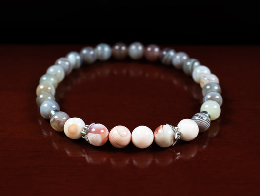 Confidence and Change Bracelet - A+ Quality Pink Botswana Agate and Brown Botswana Agate with .925 Sterling Silver/Antique Silver - 6mm