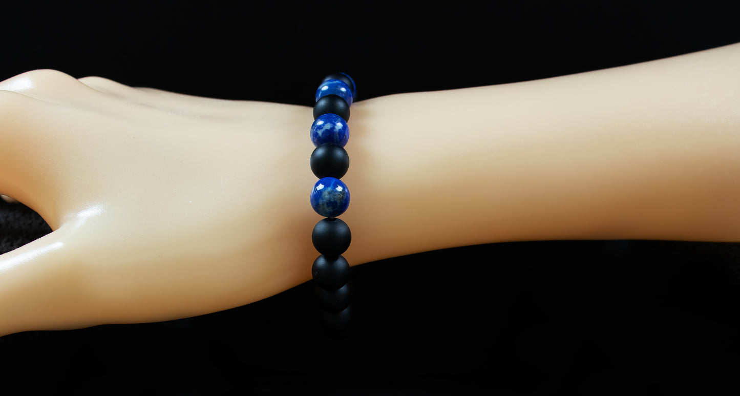 Wisdom, Courage, and Truth Bracelet - AAA Quality Lapis Lazuli and AAA Quality Matte Black Onyx