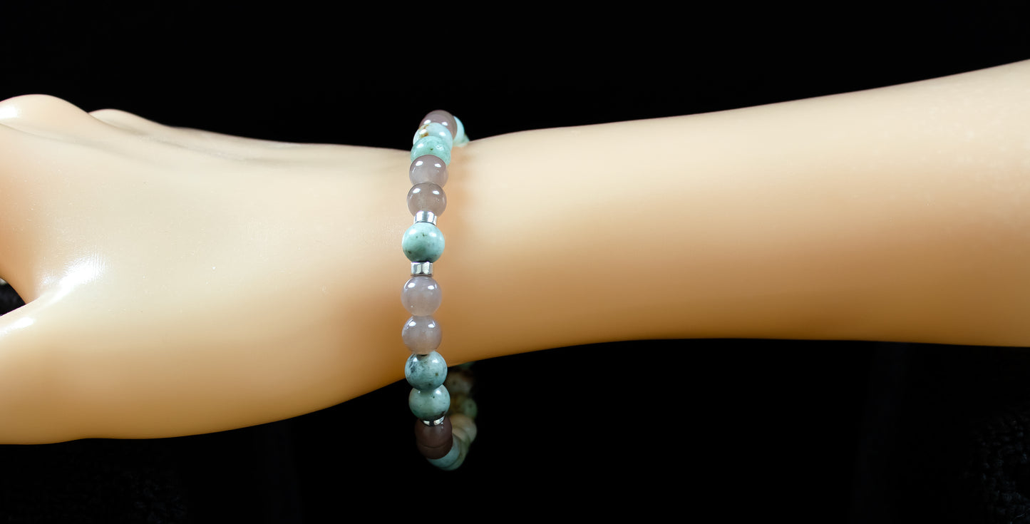 Positivity and Healing Bracelet - AAA Quality Peruvian Turquoise and AAA Brown Moonstone with .925 Sterling Silver - 6mm