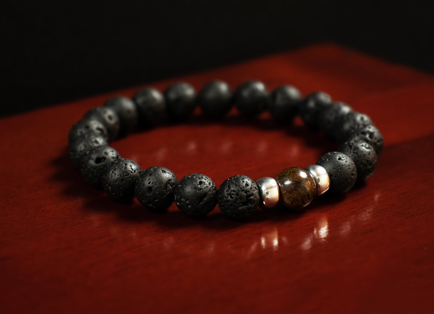 Guidance and Protection - AAA Quality Bronzite/AAA Quality Black Lava Stone Bracelet/.925 Sterling Silver Accents - 8mm