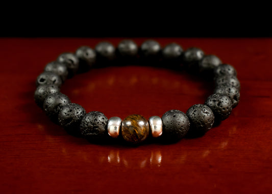 Guidance and Protection - AAA Quality Bronzite/AAA Quality Black Lava Stone Bracelet/.925 Sterling Silver Accents - 8mm